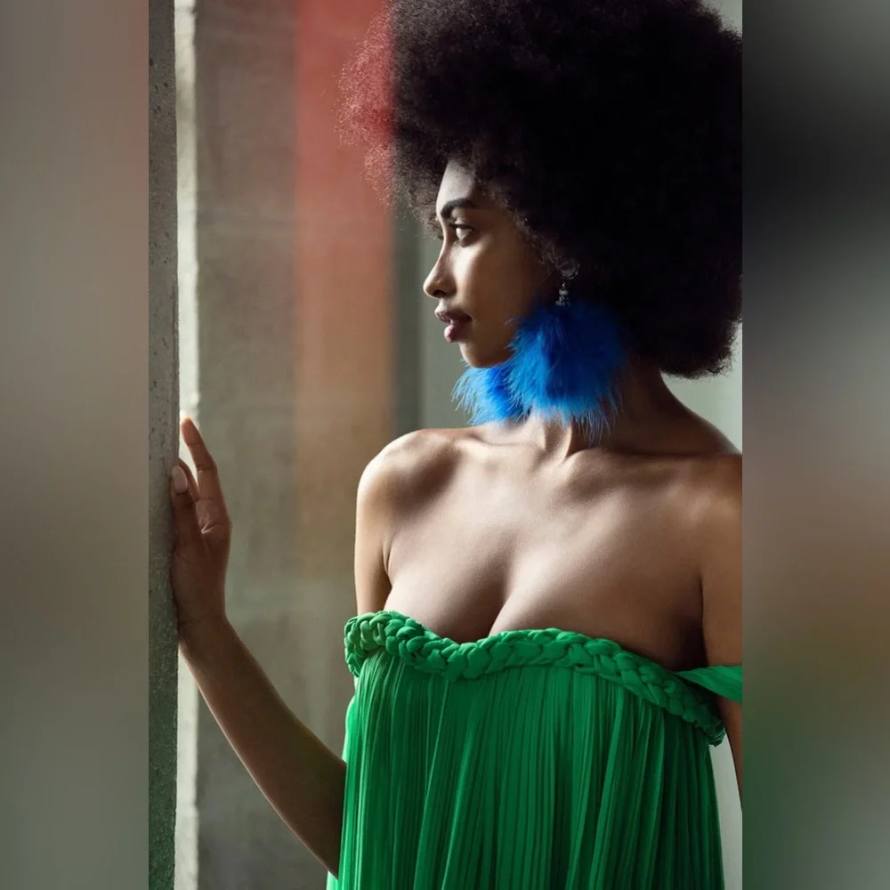 Ranjana Khan cobalt pom marabou feather earrings - Picture 3 of 12
